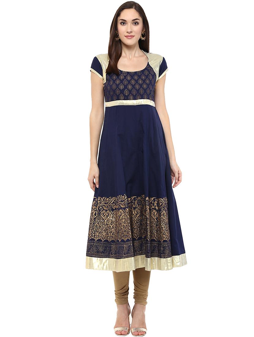 brocade yoke foil print kurta - 15523852 - Zoom Image - 1
