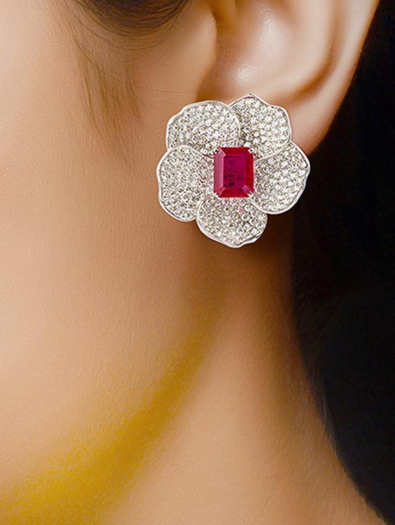 red silver tone stone earrings - 15524137 - Zoom Image - 3