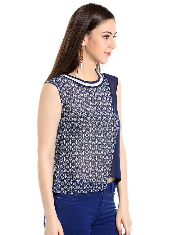 sheer paneled printed top - 15524215 - Zoom Image - 2