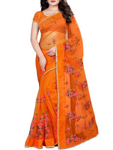 Floral embroidered saree with blouse - 15525037 - Very Small Image - 1