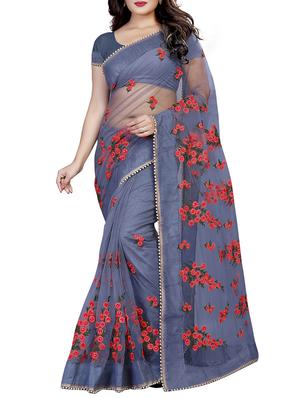Floral embroidered saree with blouse - 15525277 - Standard Image - 1