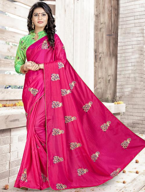 conversational embroidered magenta saree with blouse - 15525439 - Standard Image - 1