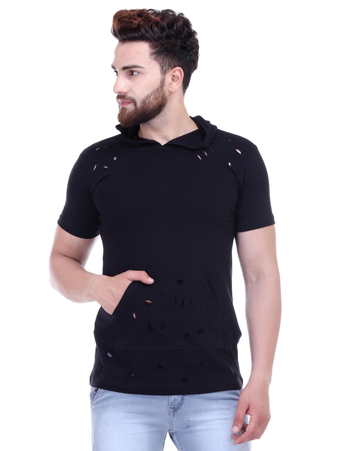 black cotton ripped t-shirt - 15525562 - Zoom Image - 1