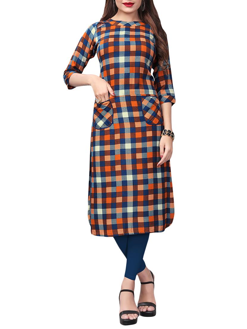 Checkered straight kurta with pockets - 15525911 - Zoom Image - 1