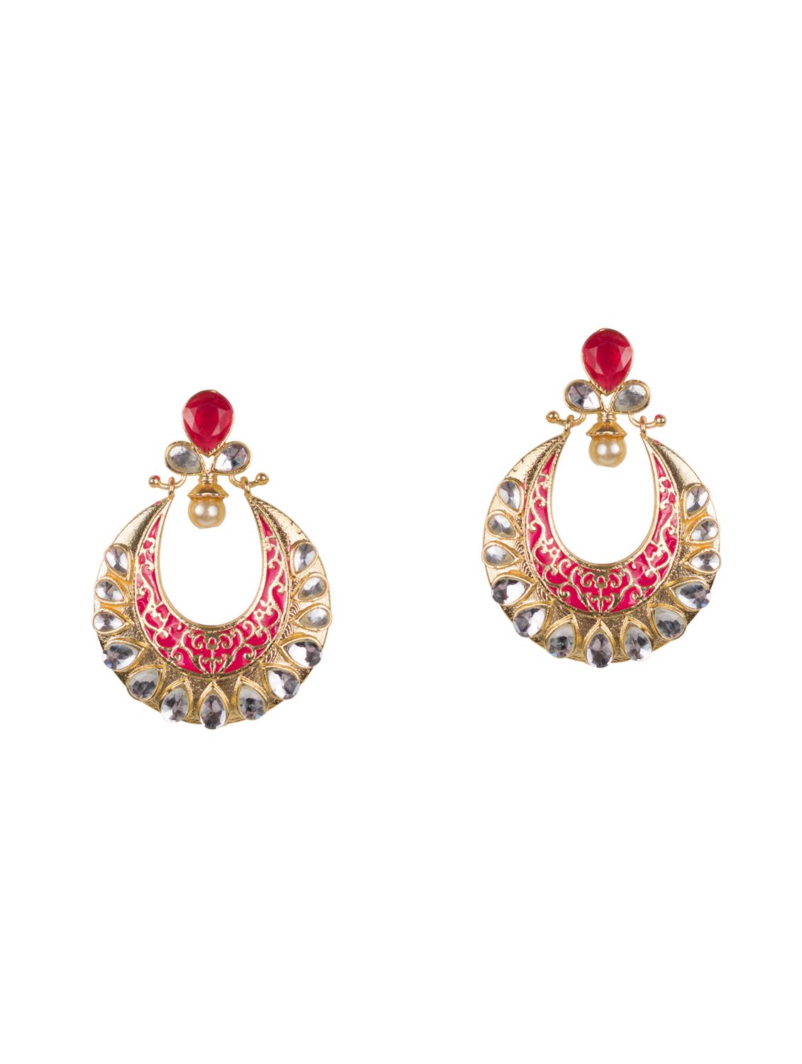 pink gold tone kundan earrings - 15527461 - Zoom Image - 2