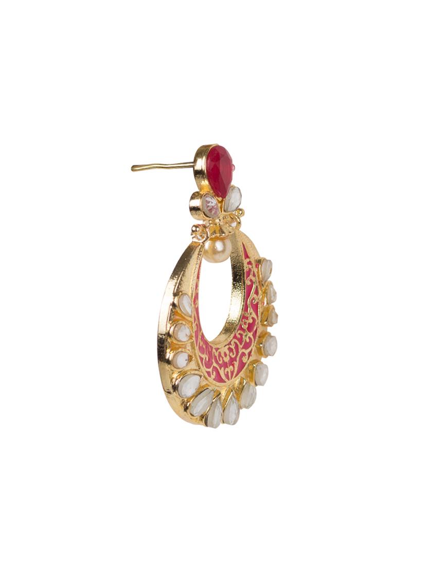 pink gold tone kundan earrings - 15527461 - Zoom Image - 3