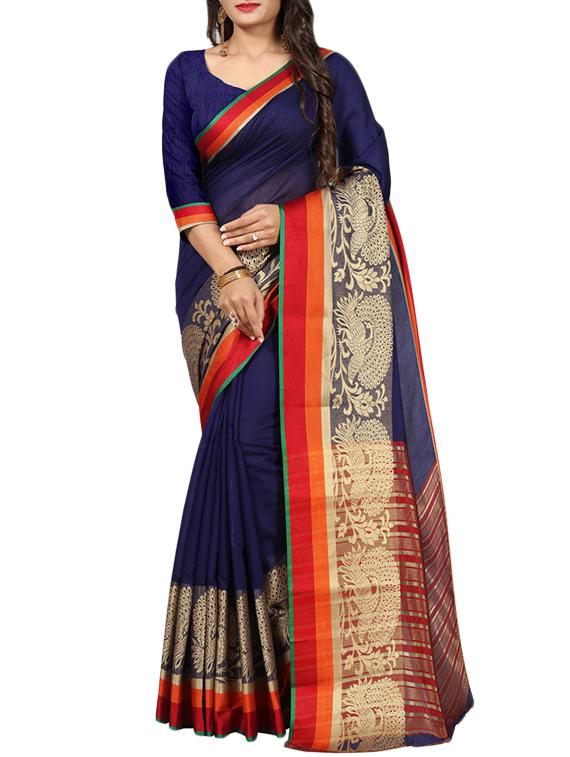 conversational zari border banarasi saree with blouse - 15528187 - Zoom Image - 1