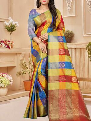 colour block zari patola saree with blouse - 15528206 - Standard Image - 1