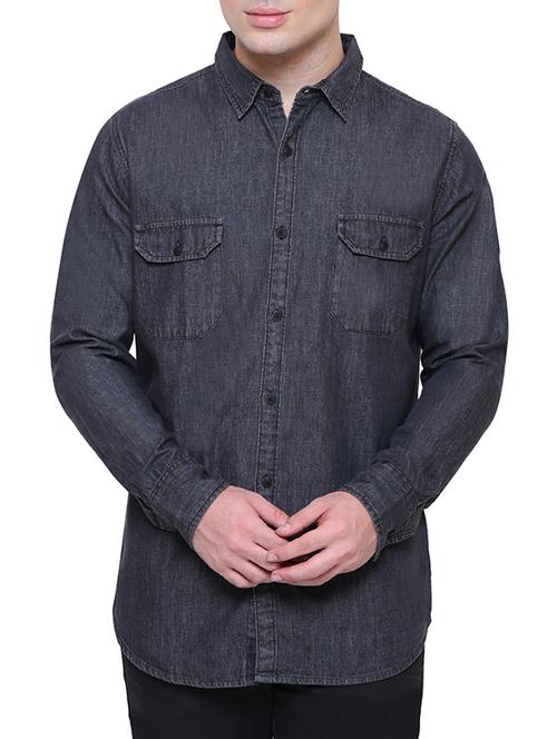 black denim casual shirt - 15528706 - Standard Image - 1