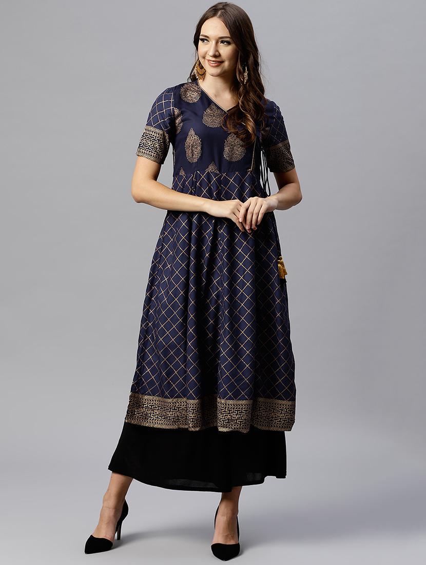 Gold Foil print angrakha kurta - 15529614 - Zoom Image - 1