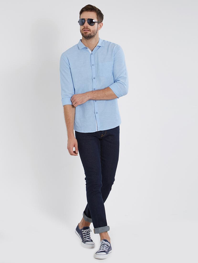 blue cotton casual shirt - 15530569 - Zoom Image - 4