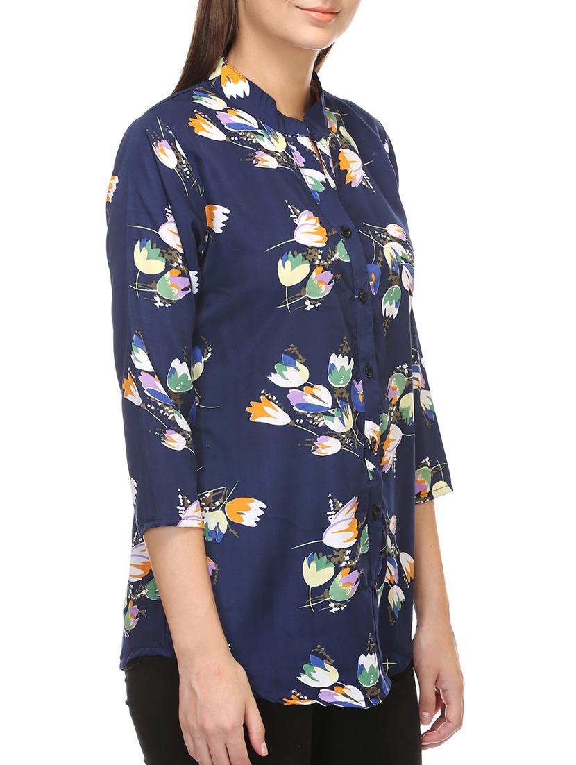 mandarin neck floral shirt - 15531152 - Zoom Image - 2