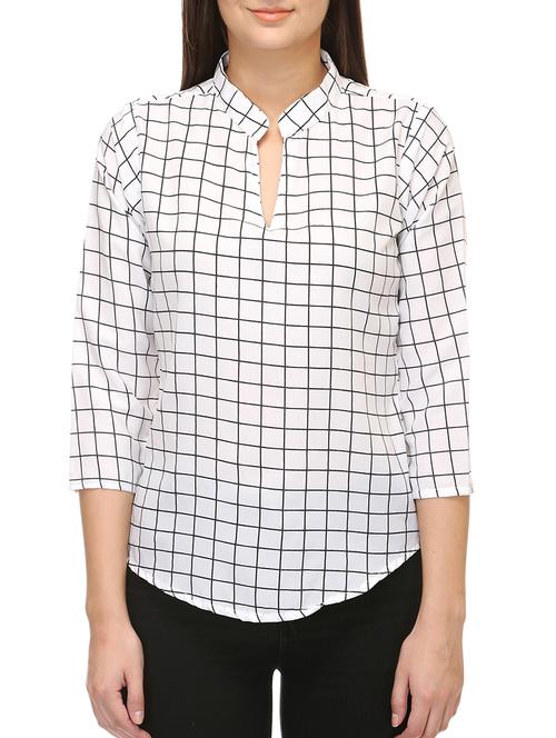 checkered mandarin neck top - 15531162 - Standard Image - 1