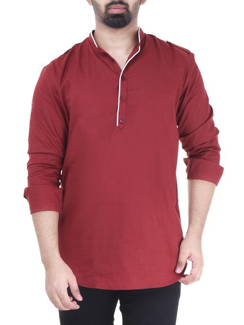 red cotton short kurta - 15531199 - Standard Image - 1