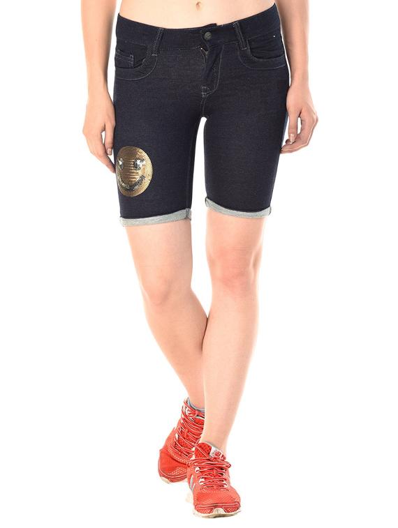 roll-up hem metallic patch shorts - 15532539 - Zoom Image - 1
