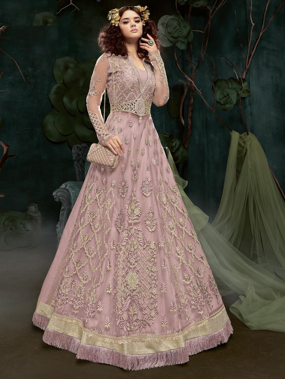 embroidered kalidaar skirt suit with fringes - 15533004 - Zoom Image - 1