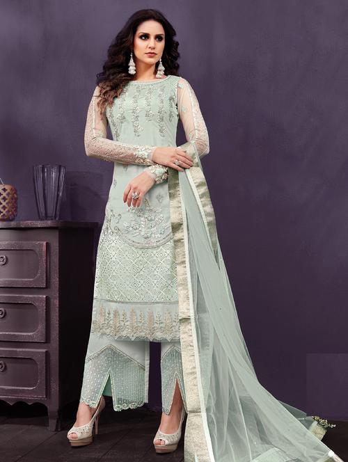 Zari embroidered slit palazzo suit set - 15533017 - Standard Image - 1