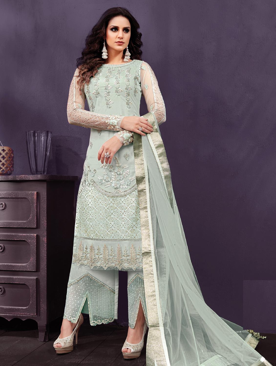 Zari embroidered slit palazzo suit set - 15533017 - Zoom Image - 1