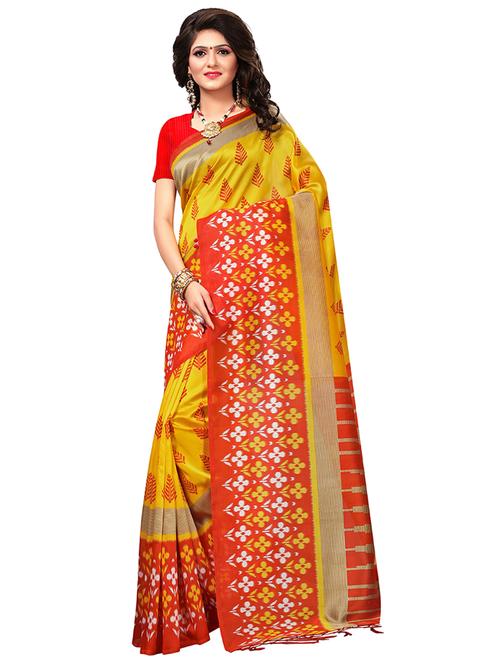 contrast border printed saree with blouse - 15533565 - Very Small Image - 1