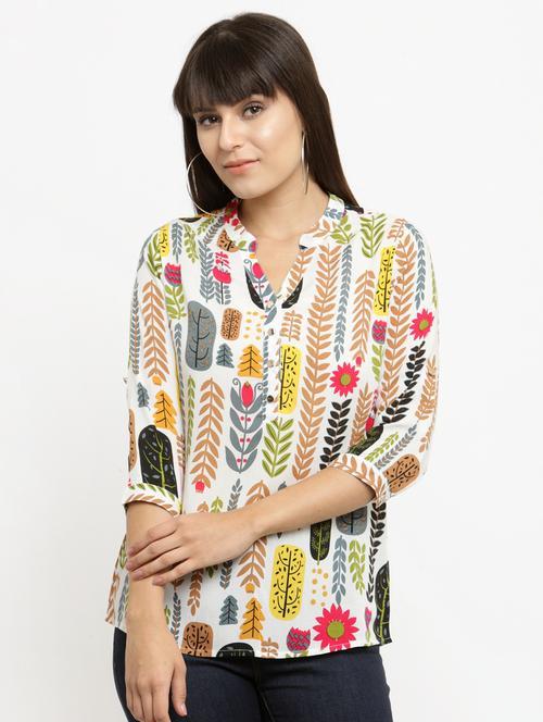 mandarin neck printed top - 15533804 - Standard Image - 1