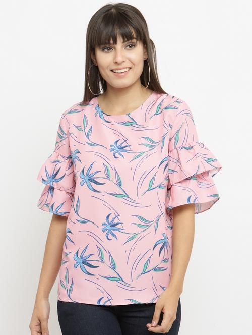 layered sleeve printed top - 15533818 - Standard Image - 1