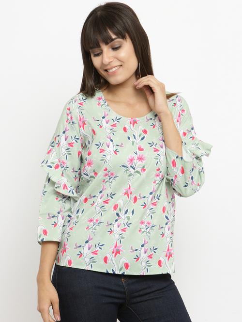 ruffled detail sleeved printed top - 15533821 - Standard Image - 1