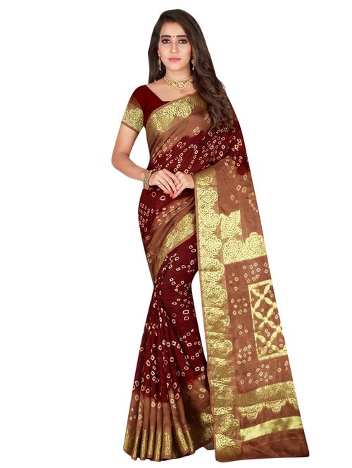zari bordered bandhani saree with blouse - 15534417 - Standard Image - 1