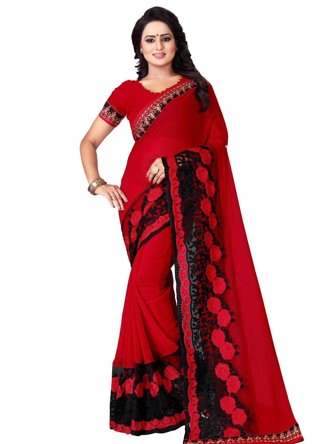 floral dori thread embroidered saree with blouse - 15534791 - Zoom Image - 1