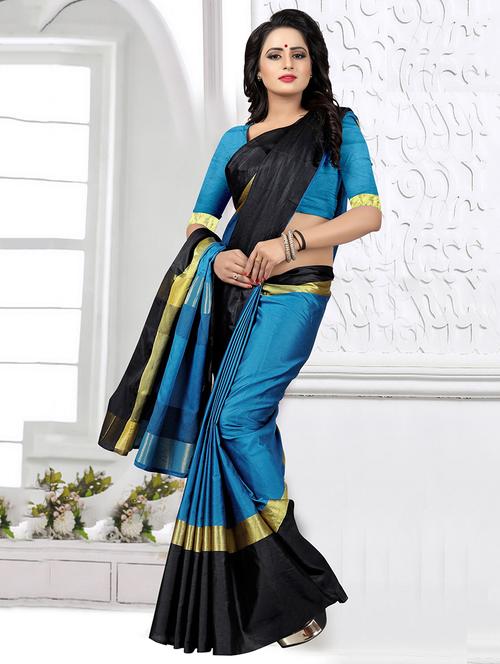 contrast bordered saree with blouse - 15535202 - Standard Image - 1