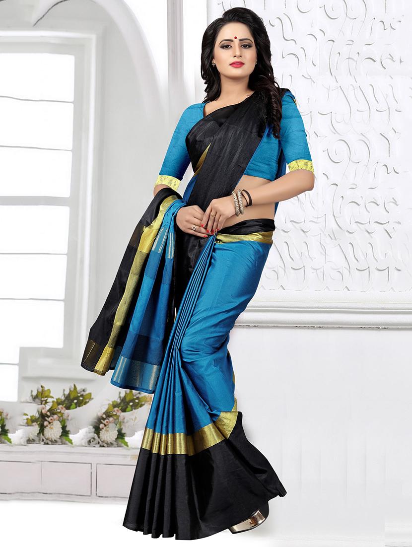 contrast bordered saree with blouse - 15535202 - Zoom Image - 1