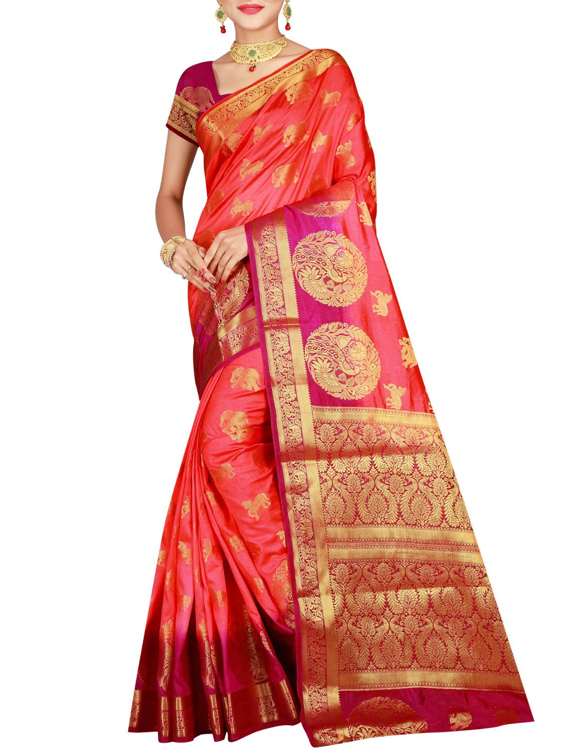 conversational zari motif banarasi saree with blouse - 15536892 - Zoom Image - 1