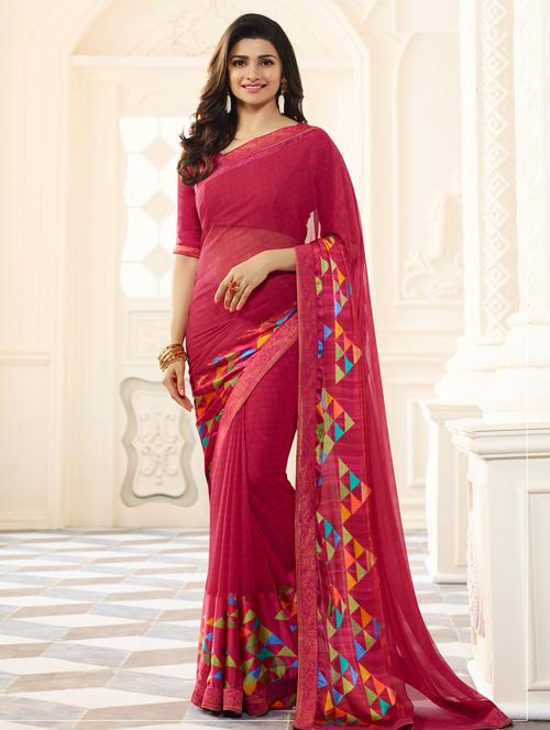 checkered printed saree with blouse - 15537253 - Very Small Image - 1