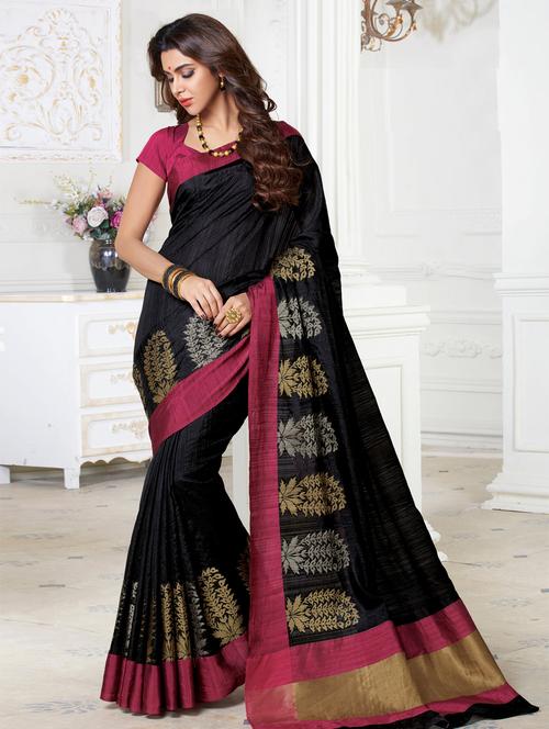 Contrast bordered saree with blouse - 15537272 - Standard Image - 1