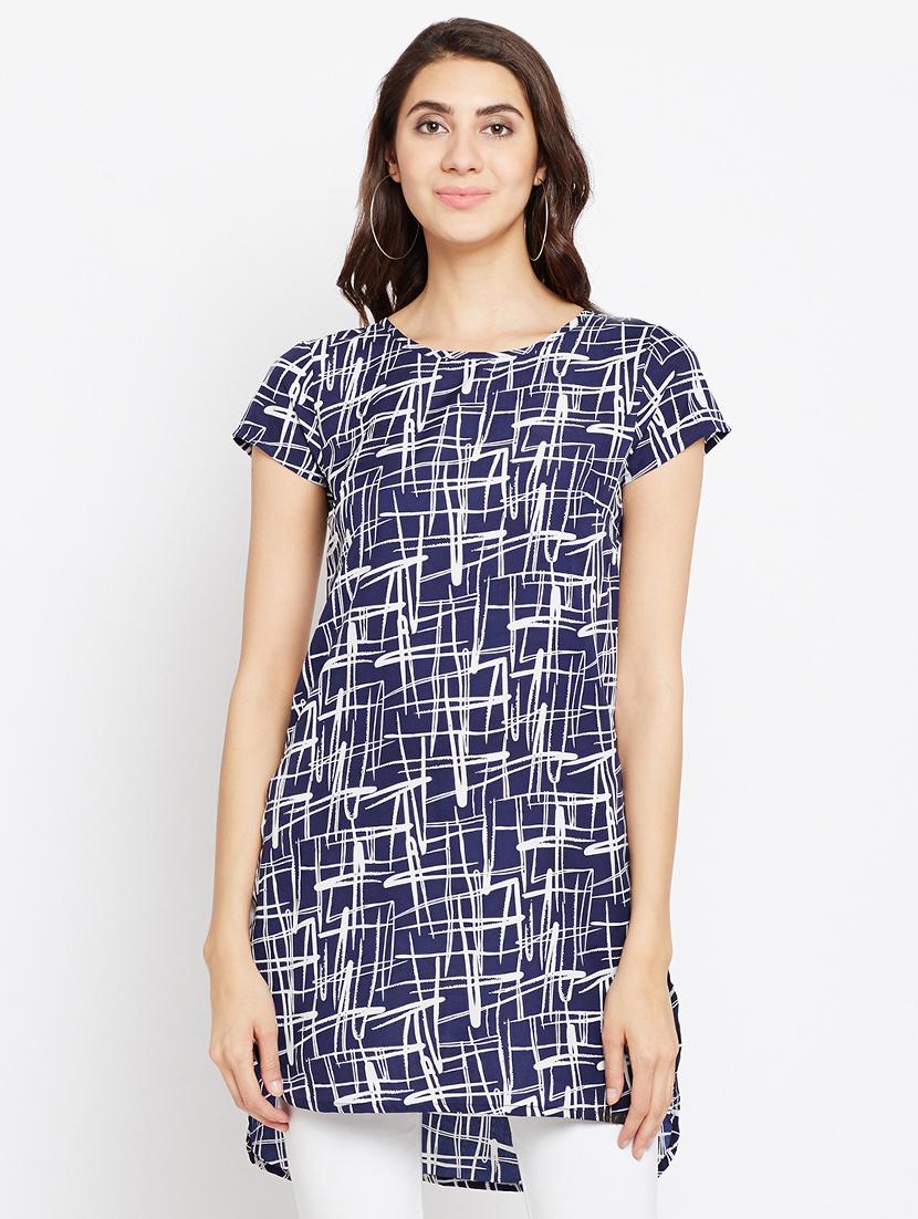 round neck printed high low kurti - 15538234 - Zoom Image - 1