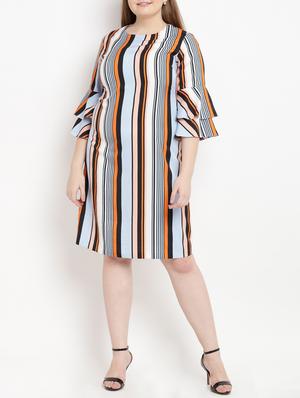 Striped flared sleeved dress - 15538307 - Standard Image - 1