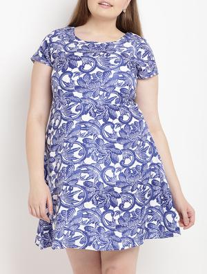 Imperial blue floral flared dress - 15538312 - Standard Image - 1
