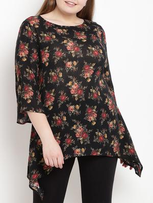 Floral asymmetric plus top - 15538313 - Standard Image - 1