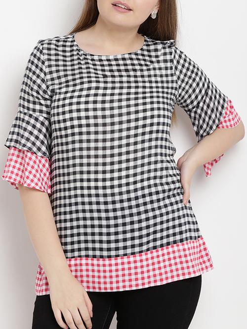 checked flared sleeved top - 15538329 - Standard Image - 1