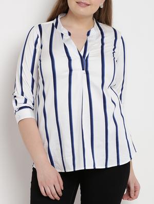 Striped notch neck top - 15538346 - Standard Image - 1
