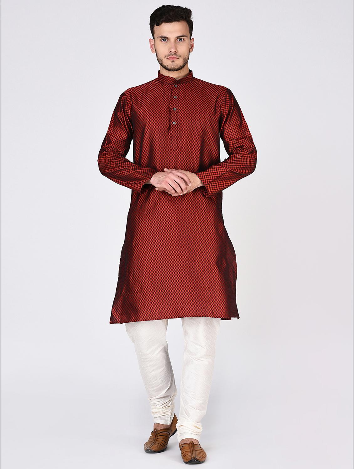 red dupion kurta pyjama set - 15544637 - Zoom Image - 1