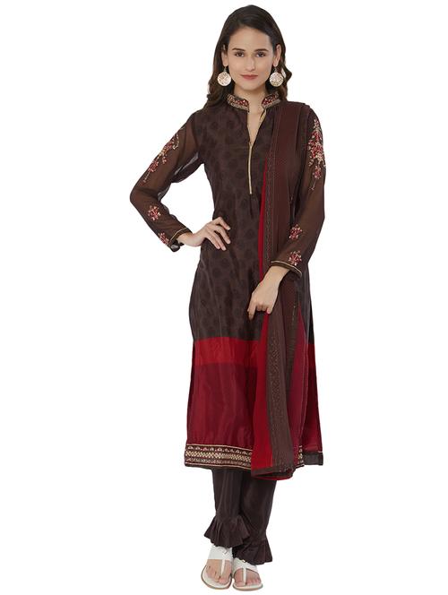 Embroidered semi-stitched pant suit - 15544830 - Very Small Image - 1