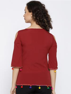 cold shoulder pom pom lace top - 15545221 - Standard Image - 3
