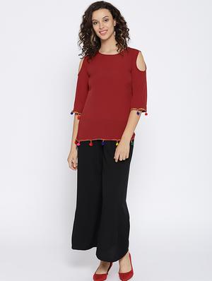 cold shoulder pom pom lace top - 15545221 - Standard Image - 4