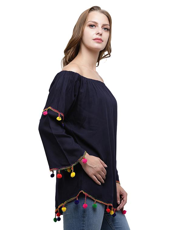 pom pom detail bell sleeved top - 15545229 - Zoom Image - 2