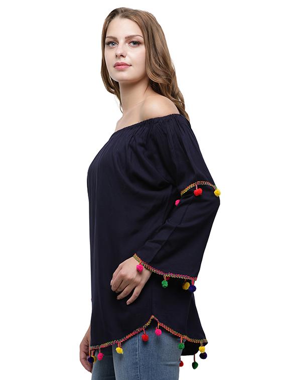 pom pom detail bell sleeved top - 15545229 - Zoom Image - 3