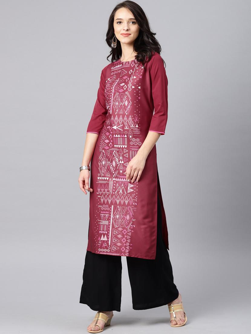 Wine printed straight kurta - 15547618 - Zoom Image - 1