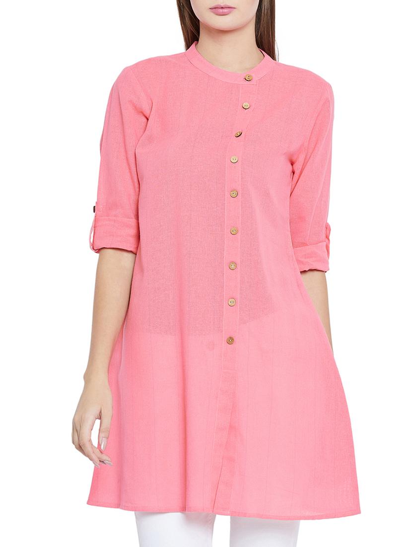 pink cotton aline kurti - 15547821 - Zoom Image - 1