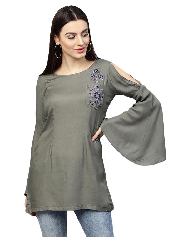 bell sleeved embroidered tunic - 15559898 - Zoom Image - 1