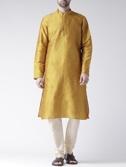 yellow silk blend kurta pyjama set - 15560124 - Standard Image - 1