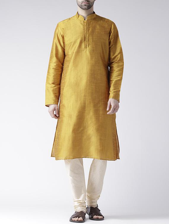 yellow silk blend kurta pyjama set - 15560124 - Zoom Image - 1